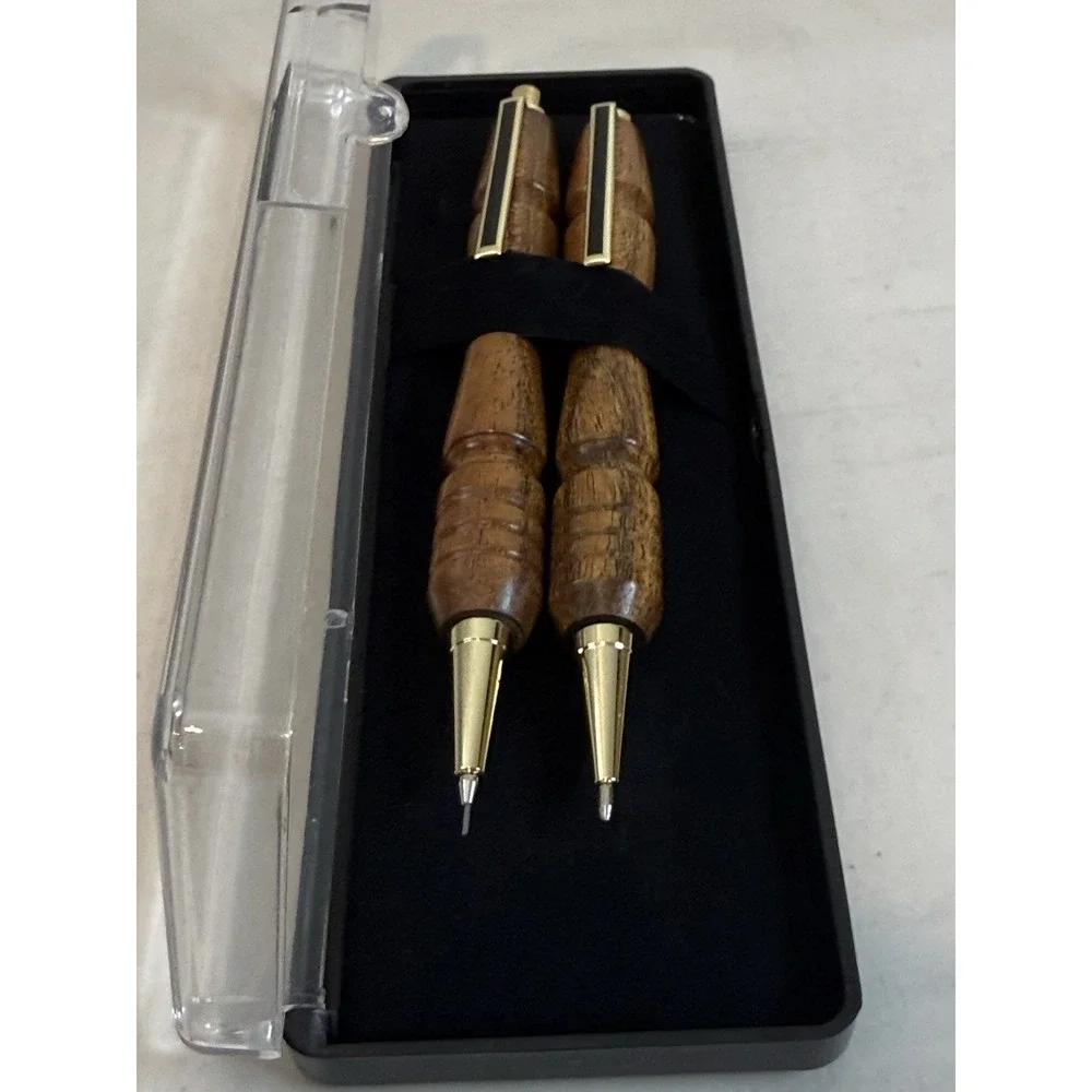 Handmade Bocote Wood Pen & Mechanical Pencil Set Gold Trim Fits Cross Refill
